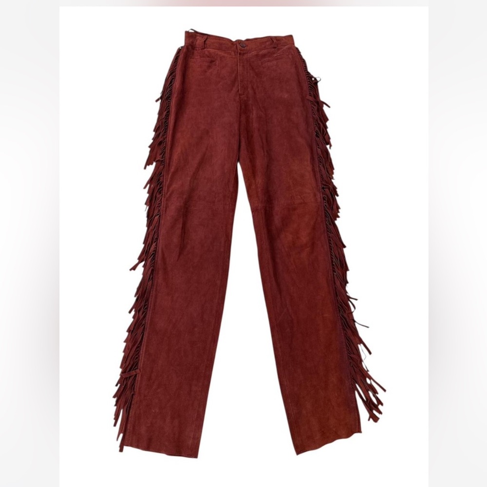 Vintage 70s Burgundy suede western fringe women's pants